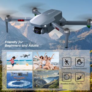 FPV Drone with 2 Camera for Adults, Foldable WIFI RC Quadcopter Remote Control Airplanes Kit with 2 Batteries,Advanced Brushless Motors, Long Range Video Transmission, 3D Flip, Auto Return Home,APP Control (Gray)