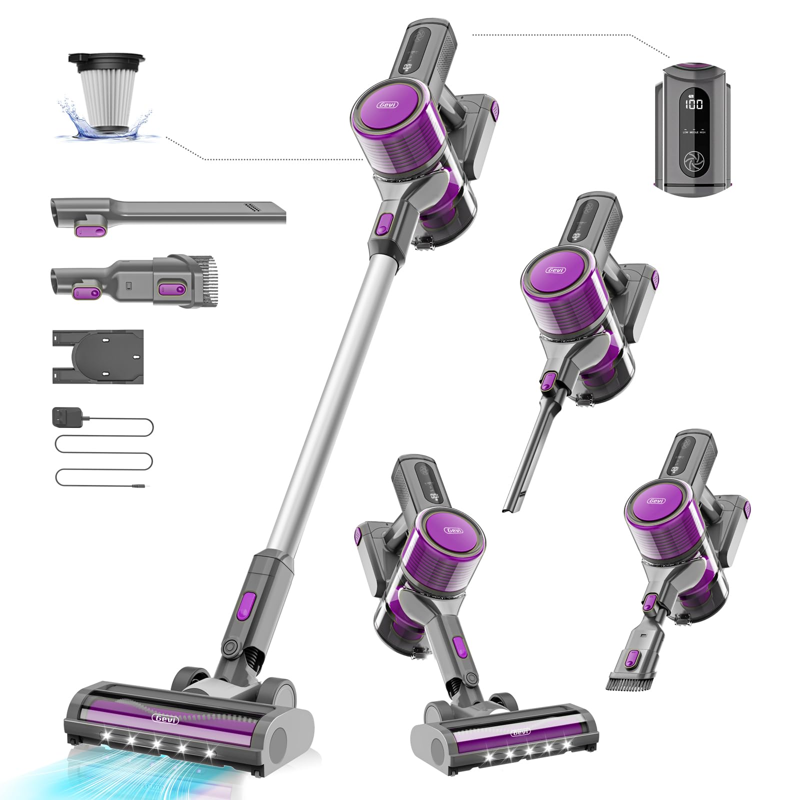 Cordless Vacuum Cleaner for Home | 400W Powerful Stick Vacuum | Long Runtime Detachable Battery | LED Display | Deep Clean for Hard Floor Carpet