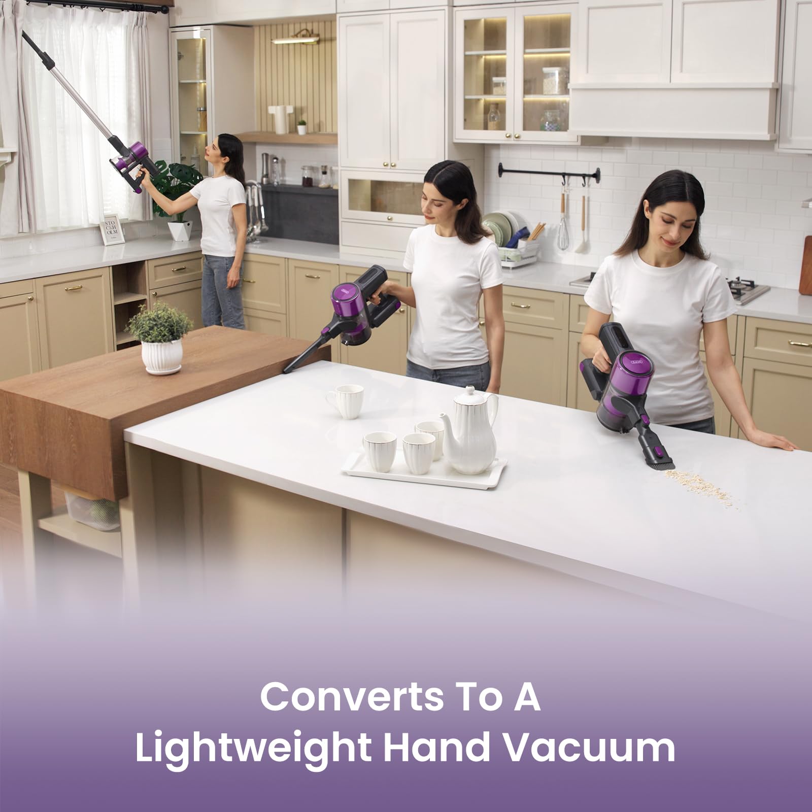 Cordless Vacuum Cleaner for Home | 400W Powerful Stick Vacuum | Long Runtime Detachable Battery | LED Display | Deep Clean for Hard Floor Carpet