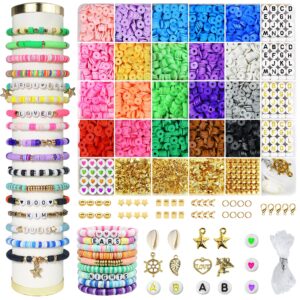 Redtwo 3400 Pcs Clay Beads Bracelet Making Kit, Friendship Bracelet Kit for Jewelry Making, Flat Polymer Heishi Beads with Charms, Gifts Crafts Set for Girls Ages 6-12