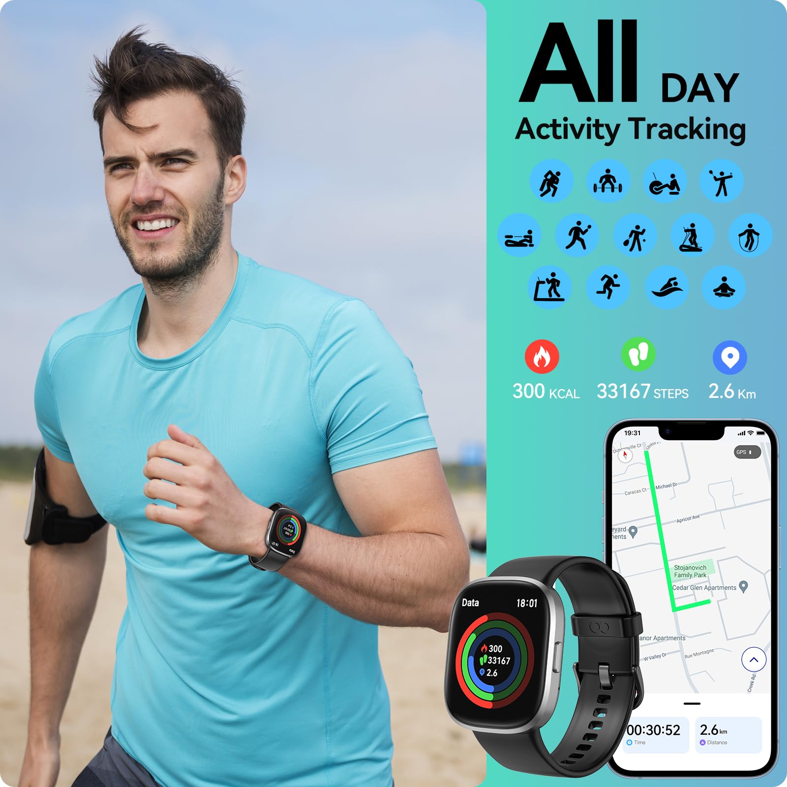 anyloop Smart Watch(Answer/Make Call), 1.83'' HD Smart watches for Men Women, IP68 Waterproof Fitness Tracker with Heart Rate Blood Oxygen Sleep Monitor Step Calorie Counter Pedometer for Android iOS