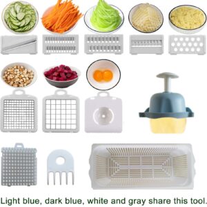 Vegetable Chopper Multifunctional Veggie Chopper,Blue Kitchen Vegetable Slicer Dicer Cutter,Potato Onion Food Chopper with Vegetable Peeler,Hand Guard and Container