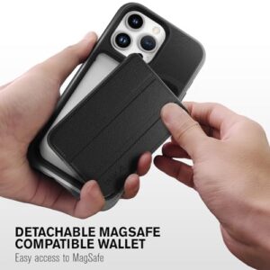 VENA vCommuteX Wallet Case for Apple iPhone 15 Pro Max (6.7"), (Magsafe Compatible, Military Drop Protection) Detachable Leather Cover Card Slot Holder with Kickstand - Space Gray/Black