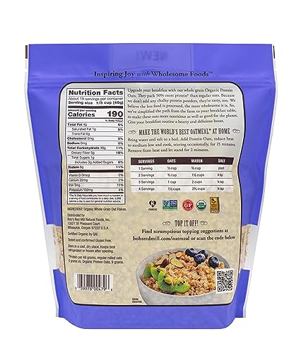 Bob's Red Mill Organic Protein Oats - 32 oz (Pack of 4) Non GMO Gluten Free Whole Grain