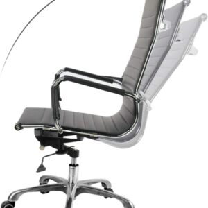 Fohfurniture White PU Leather Ergonomic Executive Office Desk Tark Chair, Mid Back Leather Height Adjustable Swivel Ribbed Chairs Conference Task Chair(Mid-Back, White)