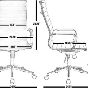 Fohfurniture White PU Leather Ergonomic Executive Office Desk Tark Chair, Mid Back Leather Height Adjustable Swivel Ribbed Chairs Conference Task Chair(Mid-Back, White)