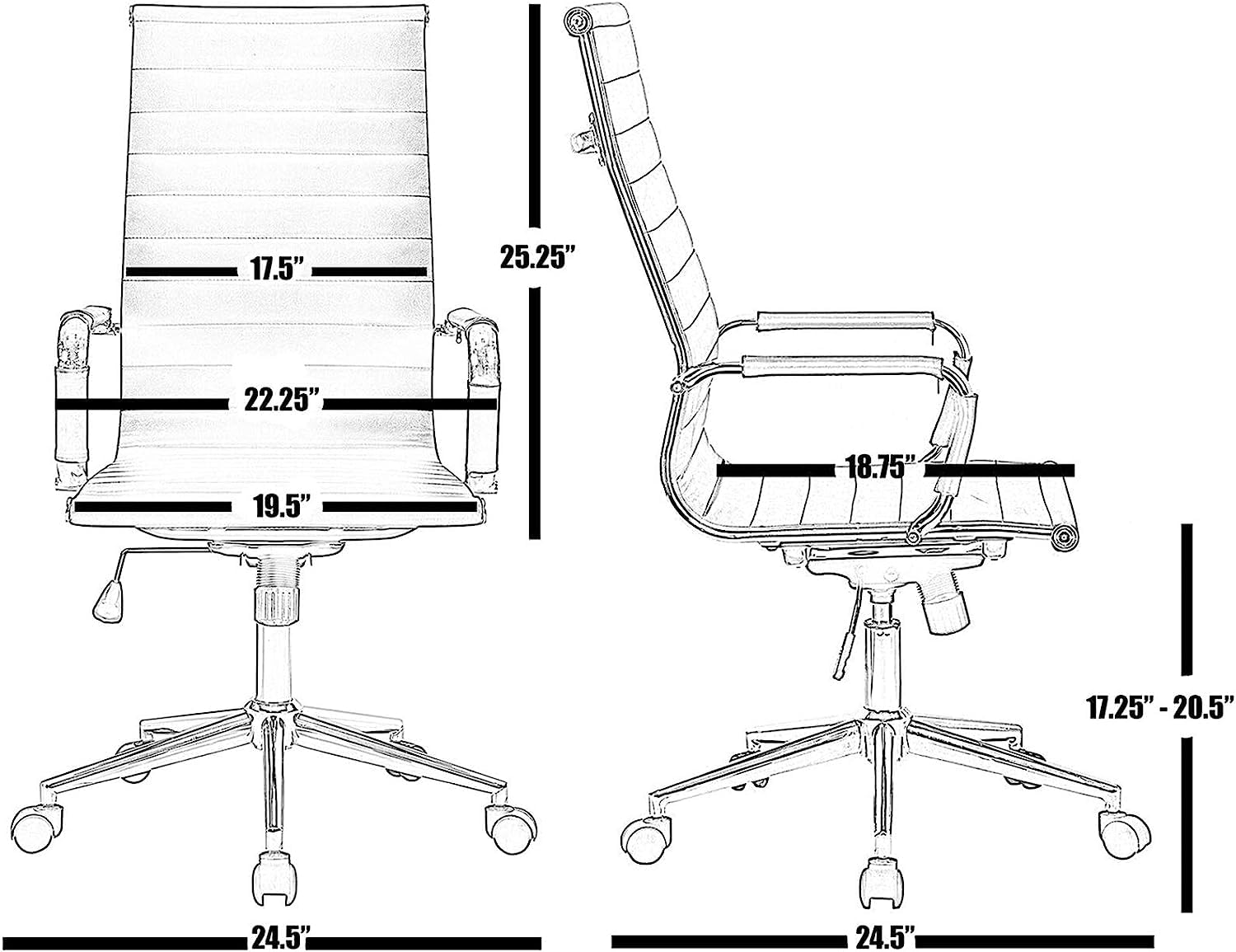 Fohfurniture White PU Leather Ergonomic Executive Office Desk Tark Chair, Mid Back Leather Height Adjustable Swivel Ribbed Chairs Conference Task Chair(Mid-Back, White)