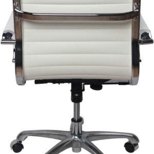 Fohfurniture White PU Leather Ergonomic Executive Office Desk Tark Chair, Mid Back Leather Height Adjustable Swivel Ribbed Chairs Conference Task Chair(Mid-Back, White)