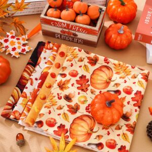 Whaline 12Pcs Fall Cotton Fabric Bundles 18 x 22 Inch Watercolor Pumpkin Maple Sunflower Fat Quarters Autumn Quilting Patchwork Squares Sewing Fabrics for Fall Thanksgiving DIY Craft Party Decor