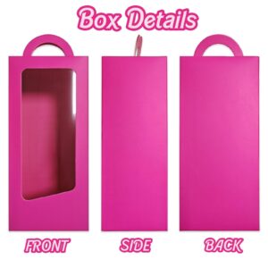 12 Hot Pink Party Favor Boxes 90s Doll Pink Girls Birthday Gift Gable Treat Box Candy Goodie Tall Gable Window Box for Pink Girl Princess Birthday Wedding Bridal Shower Bachelorette Decorations