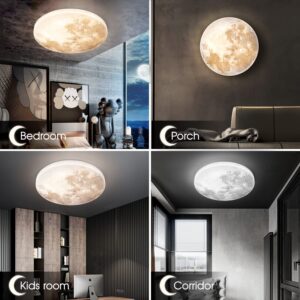 13.8IN Moon-style Dimmable Flush Mount Ceiling Light Fixture, 3000K/4000K/6500K Changeable Color by Wall Switch, LED Modern Ceiling Lamp for Bedroom, Kitchen, Hallway, Kids room(No Remote Control)