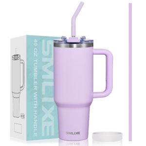 smlixe 40 oz tumbler with handle and straw lid,insulated reusable stainless steel water bottle travel mug，cupholder friendly double wall vacuum sealed cup (lavender purple)