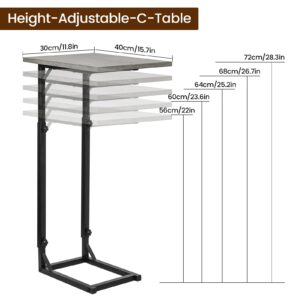 WHEARTED Adjustable C Shaped End Table - C Table Side Table for Couch and Sofa, Small Coffee Table with Metal Frame in Living Room, Bedroom, Bedside Rustic Gray