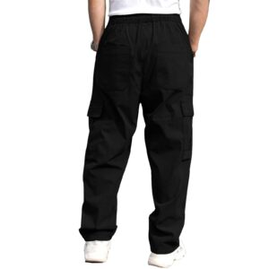 THWEI Mens Cargo Pants Casual Drawstring Joggers Cotton Work Sweatpants Outdoor Trousers Black S