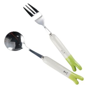 hobbyme stainless steel ceramic fork spoon portable cutlery set cute green onion spoon fork set for home