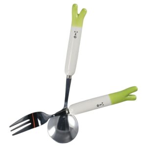 hobbyme Stainless Steel Ceramic Fork Spoon Portable Cutlery Set Cute Green Onion Spoon Fork Set For Home