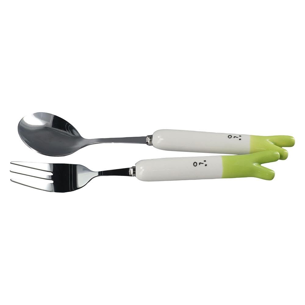 hobbyme Stainless Steel Ceramic Fork Spoon Portable Cutlery Set Cute Green Onion Spoon Fork Set For Home