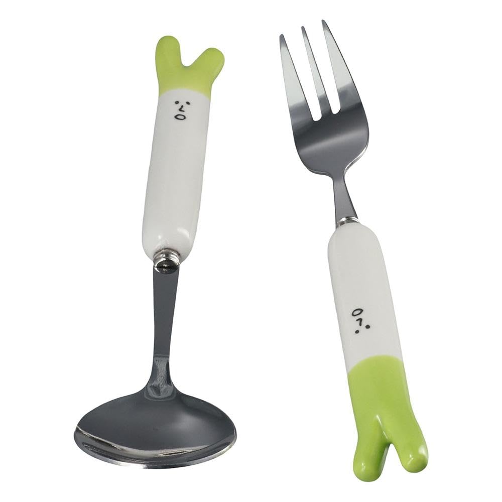 hobbyme Stainless Steel Ceramic Fork Spoon Portable Cutlery Set Cute Green Onion Spoon Fork Set For Home