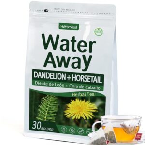 herbmood water away tea bags for edema relief, te de diente de leon y cola de caballo, diuretico natural para desinflamar retencion de liquidos y inflamacion, horsetail for lymphatic drainage. 30 bags