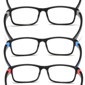 JOON-joon Reading Glasses Men 4 Pairs Ultra Light TR90 Sports Style Blue Light Blocking Readers+3.0