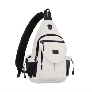 MOSISO Sling Backpack,Canvas Crossbody Hiking Daypack Bag with Anti-theft Pocket, Pearl White