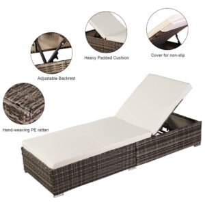 UDeuxff Outdoor PE Wicker Chaise Lounge Set, Patio Lounge Chairs, Outside Poolside Lounger Furniture, Brown Rattan Recliners with Adjustable Backrest, Cushions (Light Brown)