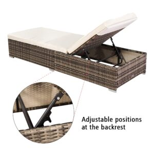 UDeuxff Outdoor PE Wicker Chaise Lounge Set, Patio Lounge Chairs, Outside Poolside Lounger Furniture, Brown Rattan Recliners with Adjustable Backrest, Cushions (Light Brown)