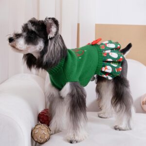 CuteBone Christmas Green Dog Sweater Dress Turtleneck Puppy Sweater with Bowtie Harness Hole Pullover Winter Dress for Medium Large Dogs