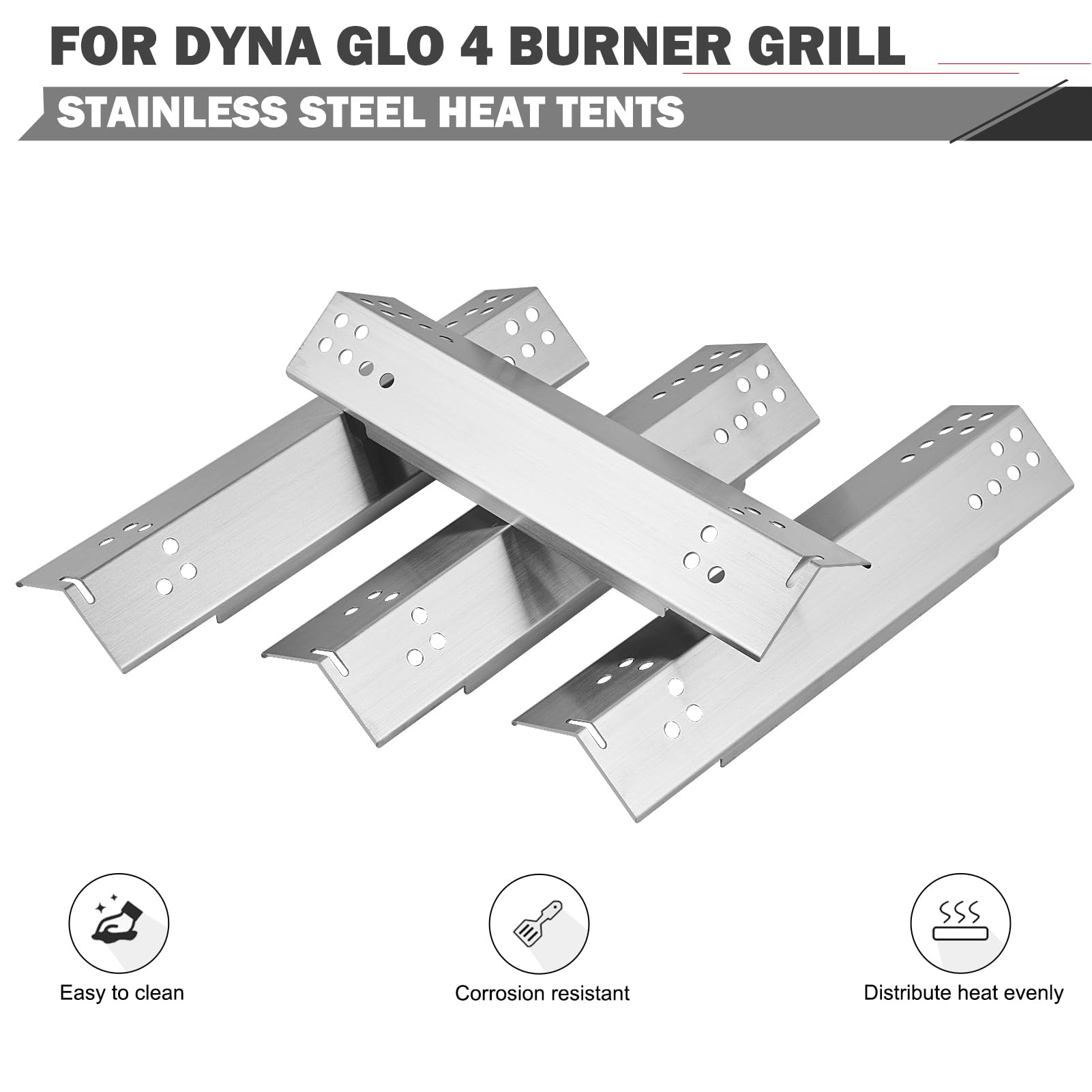 70-02-411 Heat Plates Replacement for Dyna Glo Grill Replacement Parts DGH474CRP DGX440SGP DGH474CRP-D 4 / 5 Burner Grill Parts DGH485CRP DGH485CRP-D DGF481CRP Stainless Steel Heat Shield Heat Tents