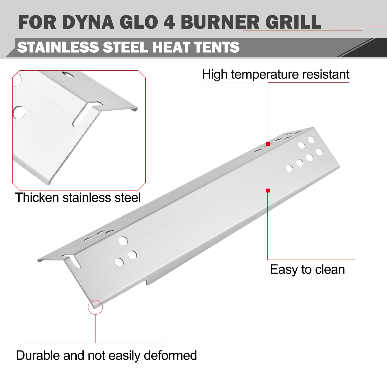 70-02-411 Heat Plates Replacement for Dyna Glo Grill Replacement Parts DGH474CRP DGX440SGP DGH474CRP-D 4 / 5 Burner Grill Parts DGH485CRP DGH485CRP-D DGF481CRP Stainless Steel Heat Shield Heat Tents