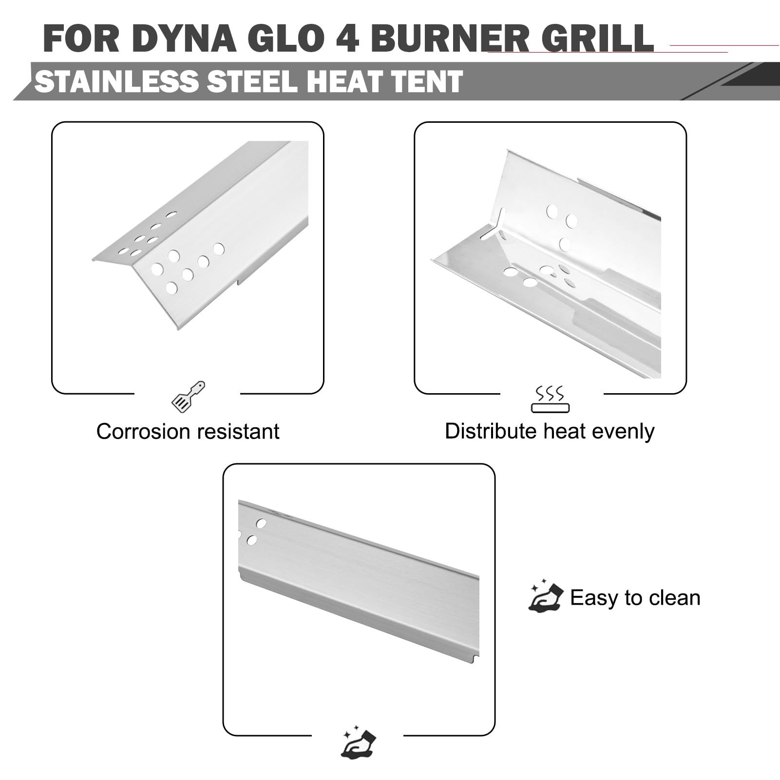 70-02-411 Heat Plates Replacement for Dyna Glo Grill Replacement Parts DGH474CRP DGX440SGP DGH474CRP-D 4 / 5 Burner Grill Parts DGH485CRP DGH485CRP-D DGF481CRP Stainless Steel Heat Shield Heat Tents