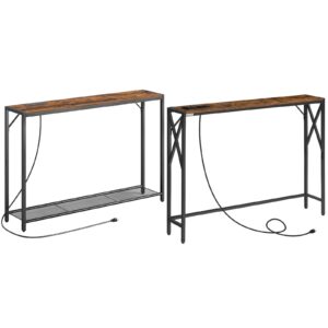 MAHANCRIS Console Table and Sofa Table with Charging Station Bundle,Behind Couch Table, Entryway Table for Living Room, Entryway, Foyer, Metal Frame, Adjustable Feet CTHR11E01Z1-CTHR151E01