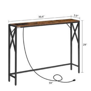 MAHANCRIS Console Table and Sofa Table with Charging Station Bundle,Behind Couch Table, Entryway Table for Living Room, Entryway, Foyer, Metal Frame, Adjustable Feet CTHR11E01Z1-CTHR151E01