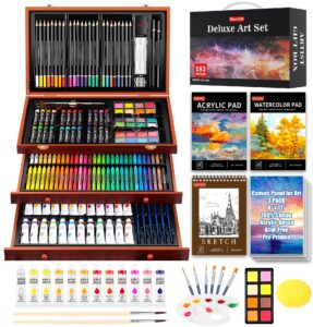 soucolor art supplies, 192-pack deluxe art set drawing painting supplies art kit with acrylic pad, watercolor pad, sketch book, canvases, acrylic paint, crayons, pencils, gifts for artists adults kids