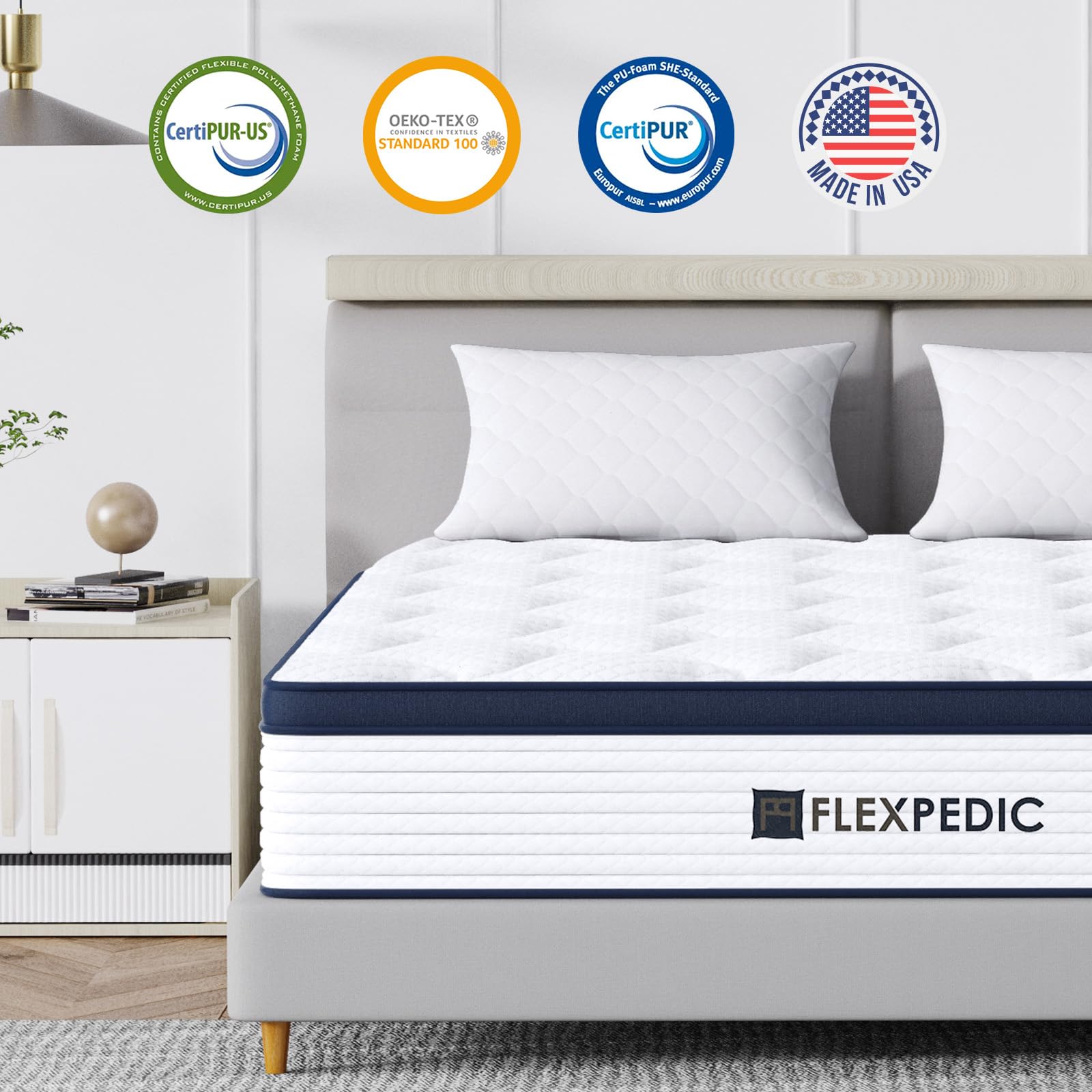 FLEXPEDIC 10" Queen Mattress, Memory Foam Hybrid Mattress with Space Cotton for Tight Sleep, Medium-Firm Cooling Mattress with Stronger Support, Motion Isolation &Pressure Relief