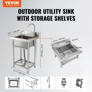 VEVOR Stainless Steel Utility Sink, 1 Compartment Free Standing Small Sink Include Faucet & legs, 16 x 13 x 8.7 in Commercial Single Bowl Sinks for Garage, Restaurant, Kitchen, Laundry, NSF Certified