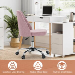 MCQ Office Desk Chair, Modern Cute Rolling Vanity Swivel Task Chairs with Wheels, Comfortable Back Seat Armless for Home, Bedrooms, Office, Study, Student, Adults, Make-up, Dressing Room, Pink