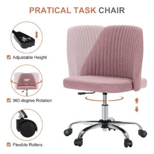 MCQ Office Desk Chair, Modern Cute Rolling Vanity Swivel Task Chairs with Wheels, Comfortable Back Seat Armless for Home, Bedrooms, Office, Study, Student, Adults, Make-up, Dressing Room, Pink