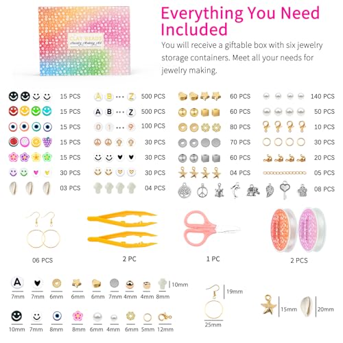 Paodey 16,000pcs Clay Beads Bracelet Making Kit 96 Colors, 900pcs Letter Beads, 100pcs Number Beads, Gold Silver Spacer Beads for Friendship Bracelets Jewelry, 6 Boxes Polymer Heishi Beads