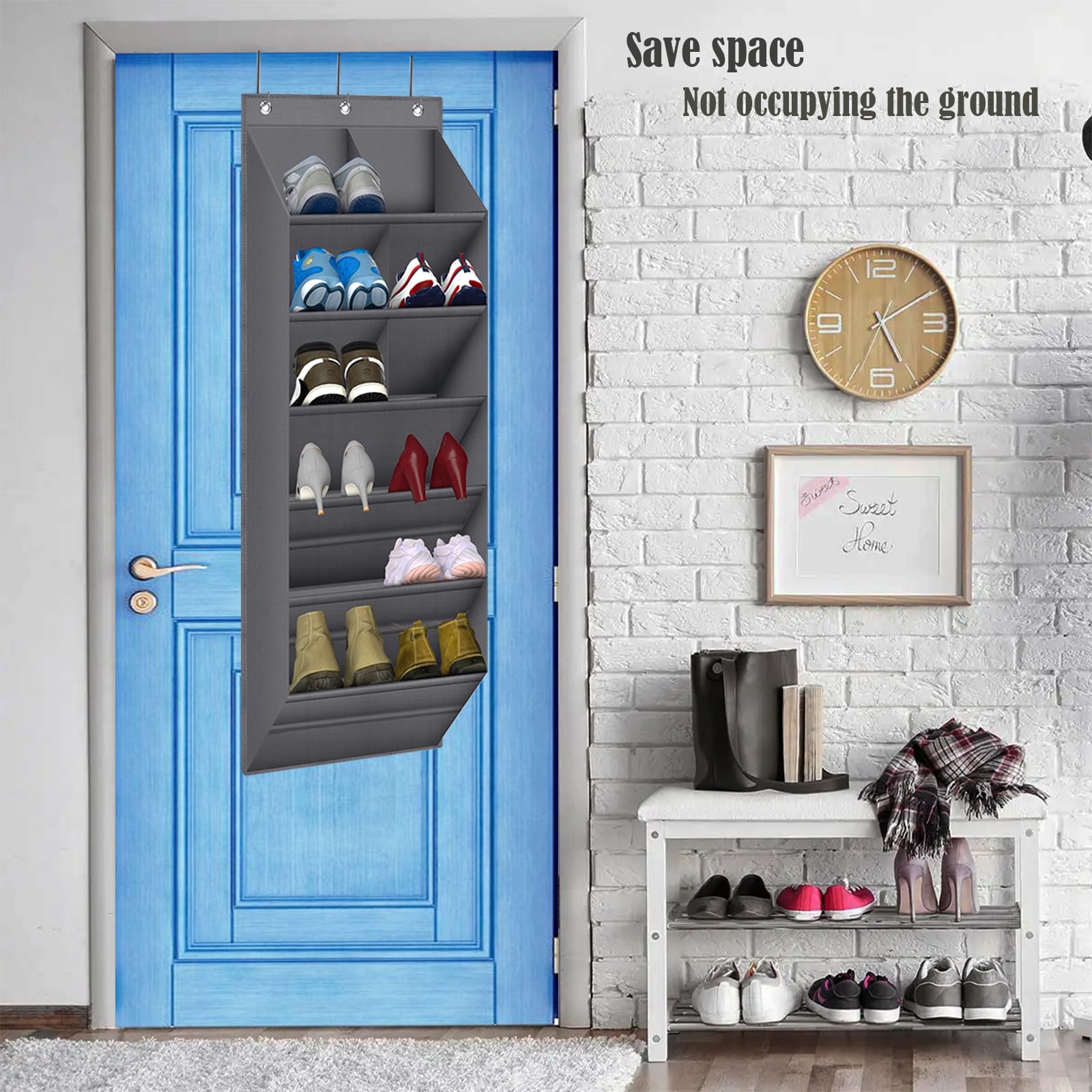 BZVlemon Hanging Shoe Organizer for Closet with 9 Deep Pockets, Over the Door Shoe Rack, Shoe Holder for Narrow Door Dorm RV Shoe Storage, Grey