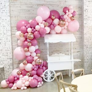 Pink Balloon Garland Arch Kit,Hot Pink Latex Pastel Pink Balloon, 18 12 10 5 Inch Latex Balloons for Wedding Baby Shower Bridal Shower Birthday Princess Theme Party Decorations