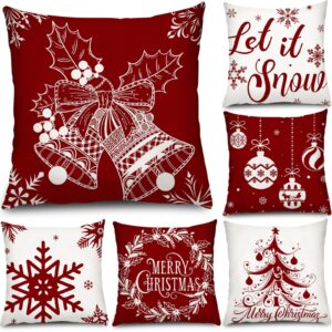 6 Pcs Christmas Pillow Covers Cushion Covers Decoration Christmas Pillow Cover Holiday Decor Throw Pillow Case for Sofa Couch Christmas Office Bedroom Decorations (Warm Style,20 x 20 in)