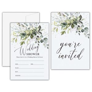 kfner greenery wedding shower invitations, eucalyptus bridal shower invites, minimalist couples shower supplies & engagement party decorations (25 set of invitations with envelopes) -06