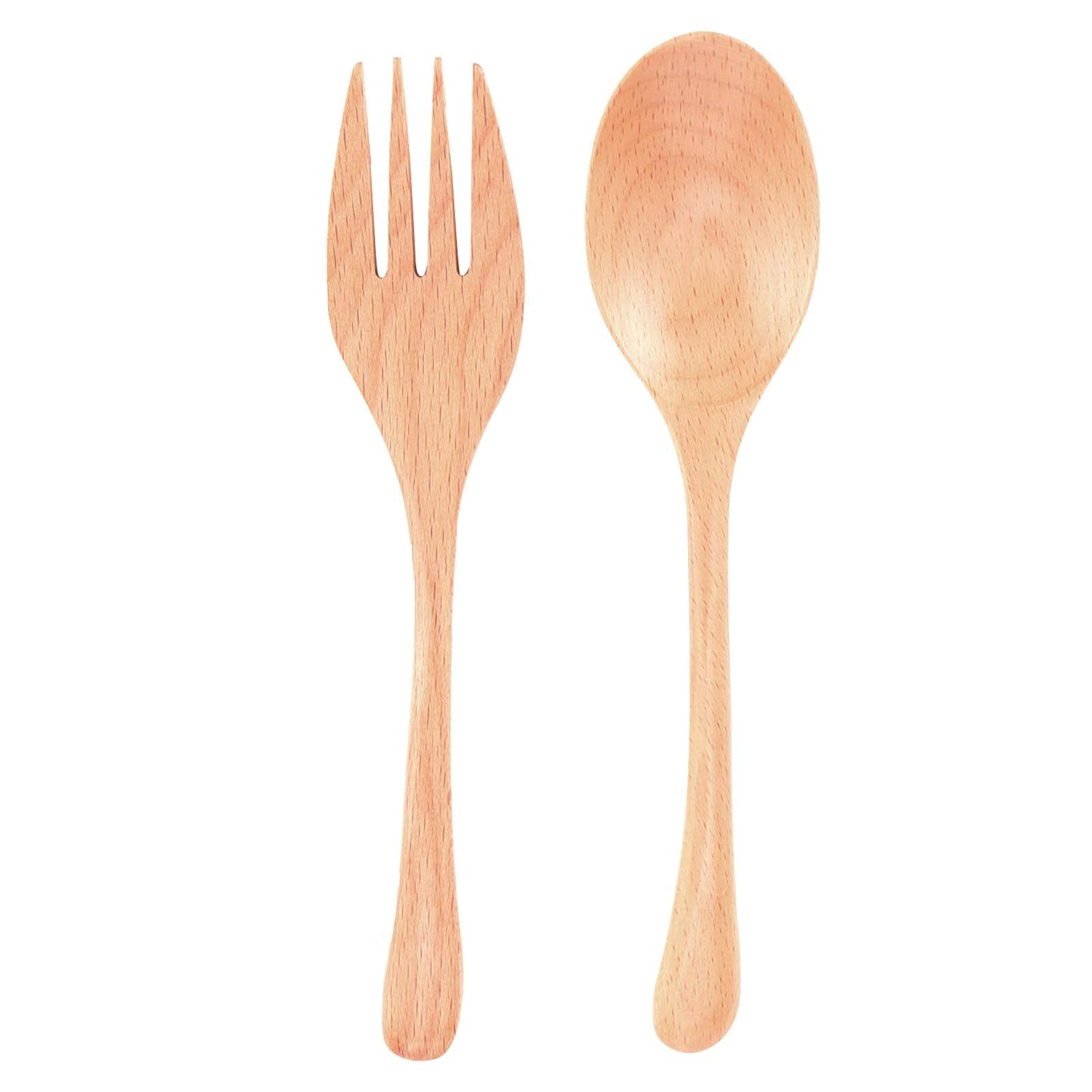 BestAlice 2Pcs Wooden Spoons for Cooking, Non Stick Wooden Spoon Wooden Fork Set, Wood Kitchen Utensils, Reusable Japanese Style Tableware Kitchen Utensil for Home Restaurant