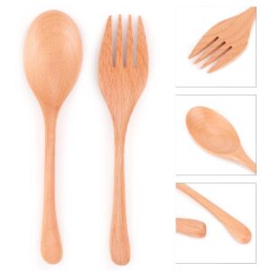 BestAlice 2Pcs Wooden Spoons for Cooking, Non Stick Wooden Spoon Wooden Fork Set, Wood Kitchen Utensils, Reusable Japanese Style Tableware Kitchen Utensil for Home Restaurant