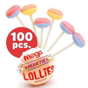 Smarties Lollipops 2Lb - 100 Pieces Individually Wrapped Bulk Lollipops Christmas Stocking Stuffers Candy