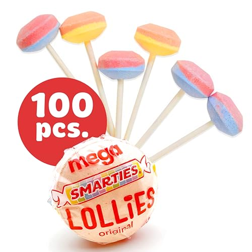 Smarties Lollipops 2Lb - 100 Pieces Individually Wrapped Bulk Lollipops Christmas Stocking Stuffers Candy