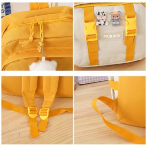 KOVPIFB Kawaii Backpack Cute Style 5 PCS Backpack Set,Cute Plush Pendants & Pins Aesthetic School Bags for Teen Girls Pink