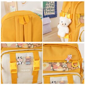 KOVPIFB Kawaii Backpack Cute Style 5 PCS Backpack Set,Cute Plush Pendants & Pins Aesthetic School Bags for Teen Girls Pink