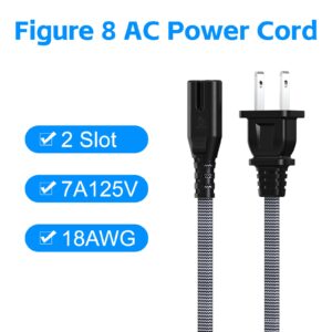 AC Power Cord 3FT(1 Pack), 2 Prong TV Power Cord, Nylon Braid Cable Replacement for Xbox One S, Xbox One X, Xbox Series X, PS3, PS4, PS5, Compatible for Printer, Monitor, Sound Bar, Game Console